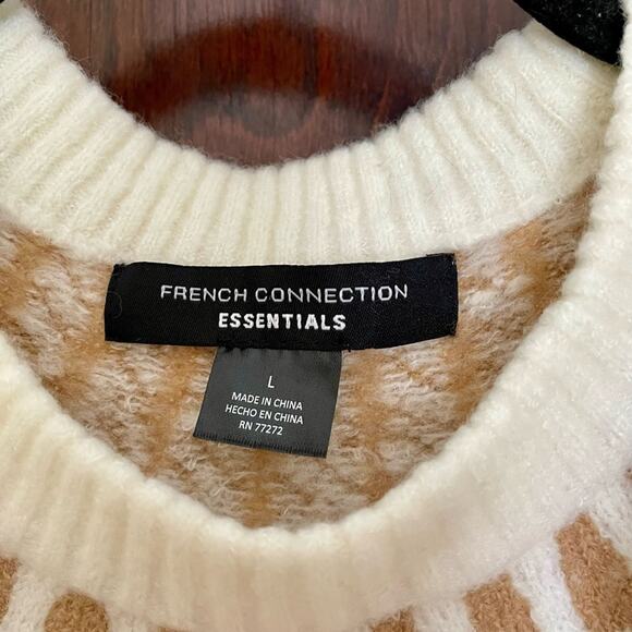 French Connection Long Sleeve Fair Isle Sweater Women's L Tan NWT Flaw - Picture 3 of 11